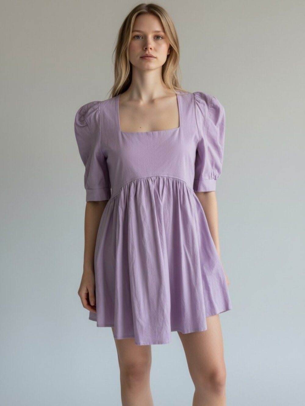 💜 Entro Babydoll Dress | Size Large | Puff Sleeves